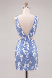 Sparkly Sequin Blue Cut Out Short Bodycon Cocktail Dress