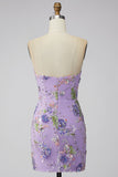 Sparkly Floral Pink Sequin Bodycon Short Cocktail Dress with Beading