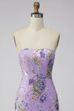 Sparkly Floral Pink Sequin Bodycon Short Cocktail Dress with Beading