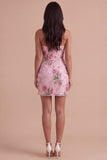Sparkly Floral Pink Sequin Bodycon Short Cocktail Dress with Beading