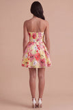 Floral Pink Sweetheart A Line Short Cocktail Dress with Sash
