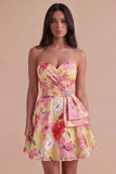 Floral Pink Sweetheart A Line Short Cocktail Dress with Sash