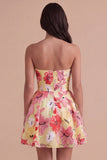 Floral Pink Sweetheart A Line Short Cocktail Dress with Sash