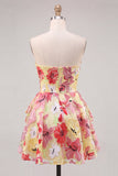 Floral Pink Sweetheart A Line Short Cocktail Dress with Sash