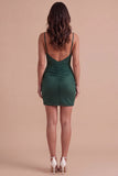 Sparkly Beaded Dark Green Short Cocktail Dress with Slit