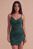 Sparkly Beaded Dark Green Short Cocktail Dress with Slit
