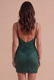 Sparkly Beaded Dark Green Short Cocktail Dress with Slit