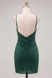 Sparkly Beaded Dark Green Short Cocktail Dress with Slit