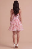 Pink Floral Corset Ruffled A Line Short Cocktail Dress