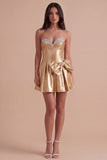 Gold Sparkly Metallic Beaded Sweetheart Short Cocktail Dress