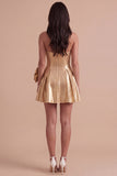 Gold Sparkly Metallic Beaded Sweetheart Short Cocktail Dress