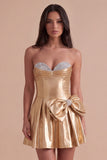 Gold Sparkly Metallic Beaded Sweetheart Short Cocktail Dress