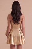 Gold Sparkly Metallic Beaded Sweetheart Short Cocktail Dress