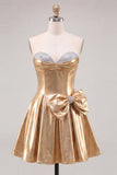Gold Sparkly Metallic Beaded Sweetheart Short Cocktail Dress