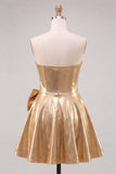 Gold Sparkly Metallic Beaded Sweetheart Short Cocktail Dress