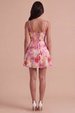 Pink Corset Floral Embroidered Short Cocktail Dress with Bow