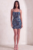 Sparkly Blue Bodycon Spaghetti Straps Beaded Short Cocktail Dress