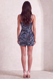 Sparkly Blue Bodycon Spaghetti Straps Beaded Short Cocktail Dress