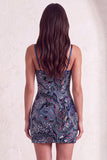 Sparkly Blue Bodycon Spaghetti Straps Beaded Short Cocktail Dress