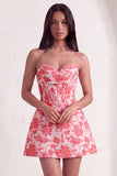 Red Corset Strapless Floral Short A-Line Cocktail Dress