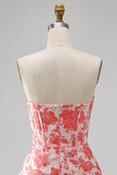 Red Corset Strapless Floral Short A-Line Cocktail Dress