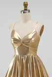 Gold Ruffled Tiered Spahetti Strapless Ruched Short Cocktail Dress