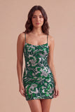 Royal Blue Sparkly Sequins Bodycon Spaghetti Straps Floral Short Cocktail Dress
