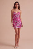Sparkly Dark Green Bodycon Floral Strapless Sequins Short Cocktail Dress