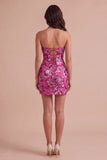 Sparkly Dark Green Bodycon Floral Strapless Sequins Short Cocktail Dress