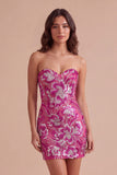 Sparkly Dark Green Bodycon Floral Strapless Sequins Short Cocktail Dress