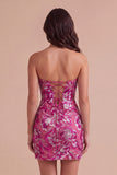 Sparkly Dark Green Bodycon Floral Strapless Sequins Short Cocktail Dress