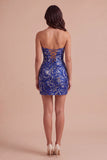Sparkly Dark Green Bodycon Floral Strapless Sequins Short Cocktail Dress