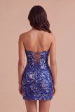 Sparkly Dark Green Bodycon Floral Strapless Sequins Short Cocktail Dress