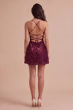 Navy Sparkly Sequins A-Line Spaghetti Straps Short Cocktail Dress