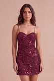 Navy Sparkly Sequins A-Line Spaghetti Straps Short Cocktail Dress