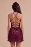 Navy Sparkly Sequins A-Line Spaghetti Straps Short Cocktail Dress