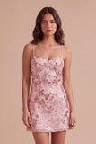 Navy Sparkly Sequins A-Line Spaghetti Straps Short Cocktail Dress