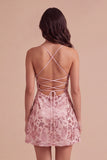 Navy Sparkly Sequins A-Line Spaghetti Straps Short Cocktail Dress