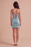 Sparkly Mint Green Bodycon Spaghetti Straps Sequins Short Cocktail Dress