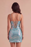 Sparkly Mint Green Bodycon Spaghetti Straps Sequins Short Cocktail Dress