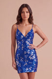 Sparkly Mint Green Bodycon Spaghetti Straps Sequins Short Cocktail Dress