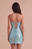 Red Sparkly Sequins Bodycon Strapless Short Cocktail Dress with Slit