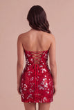 Red Sparkly Sequins Bodycon Strapless Short Cocktail Dress with Slit