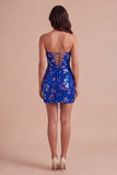 Red Sparkly Sequins Bodycon Strapless Short Cocktail Dress with Slit