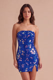Red Sparkly Sequins Bodycon Strapless Short Cocktail Dress with Slit