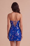 Red Sparkly Sequins Bodycon Strapless Short Cocktail Dress with Slit