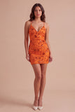 Sparkly Beaded Fuchsia Bodycon Spaghetti Straps Short Cocktail Dress