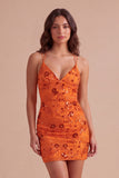 Sparkly Beaded Fuchsia Bodycon Spaghetti Straps Short Cocktail Dress
