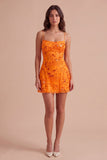 Sparkly Beaded Floral Pink A-Line Spaghetti Straps Short Cocktail Dress