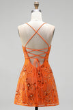 Sparkly Beaded Floral Pink A-Line Spaghetti Straps Short Cocktail Dress